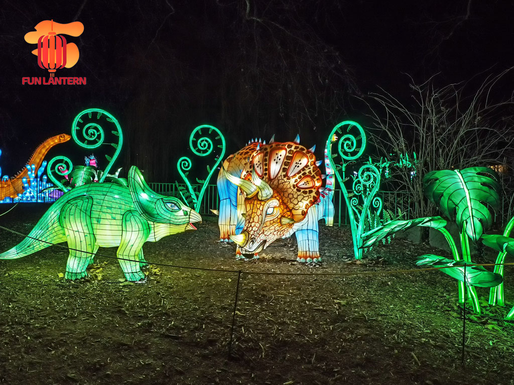 Realistic Dinosaur Triceratops Lantern at Night